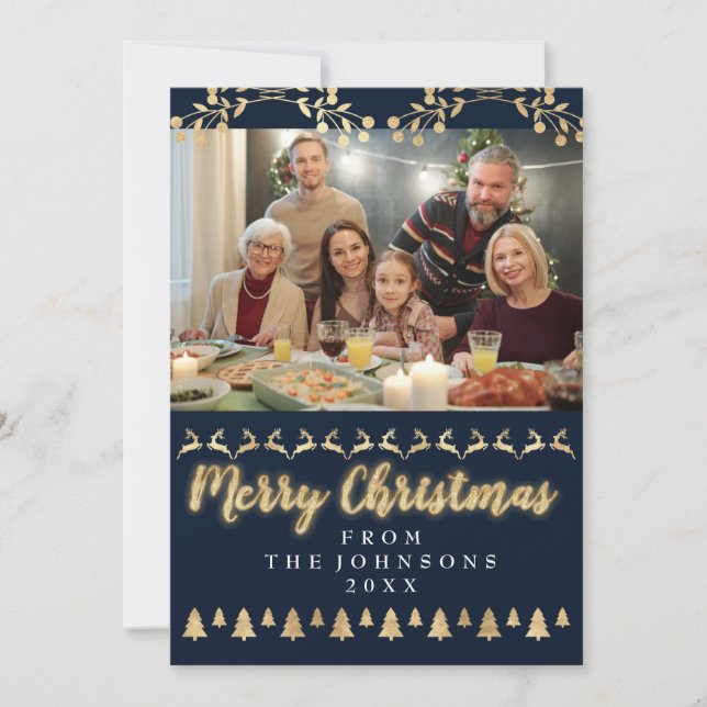 Photo Merry Christmas Happy New Year Navy Modern Holiday Card (Front)