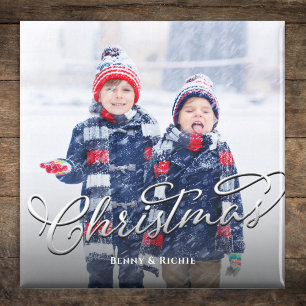 Photo Merry Christmas Script Template Magnet
