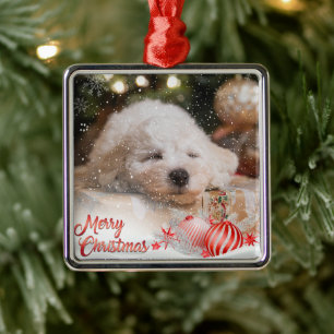 Photo Merry Christmas Snow Overlay Metal Ornament
