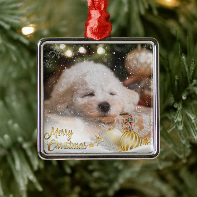 Photo Merry Christmas Snowflakes Gold Metal Ornament (Tree)
