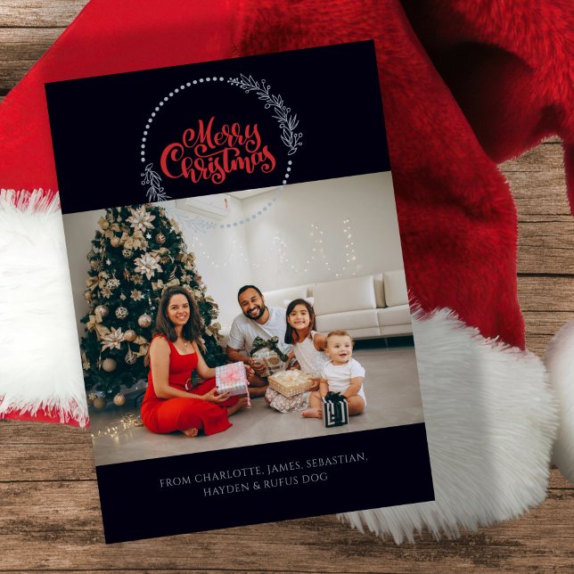 Photo Merry Christmas Wreath Personalised Holiday Card (Photo Merry Christmas Wreath Personalized Holiday Card by Ricaso. Add your own photograph and text)