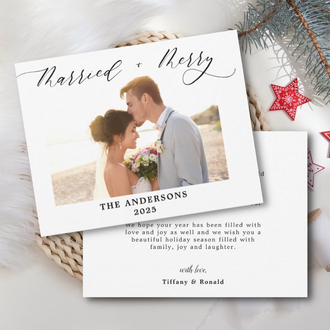 Photo Merry Married Script Wedding Christmas Thank You Card (Creator Uploaded)