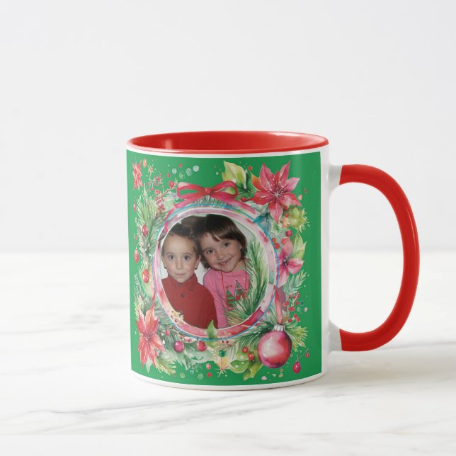 Photo & Message Christmas Wreath Mug (Right)
