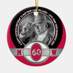 Photo Milestone Birthday 60th Red Black White Ceramic Ornament