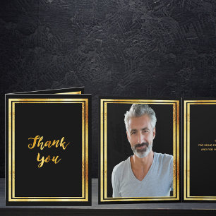Photo milestone birthday Thank you black gold Card