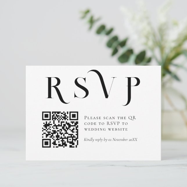 Photo Minimal Black and White Simple Wedding RSVP Card (Standing Front)