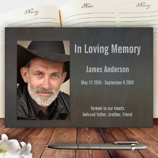 Photo Minimal Dark Painted Memorial Guest Book