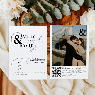 Photo Minimal Modern QR Code Simple Wedding Invitation