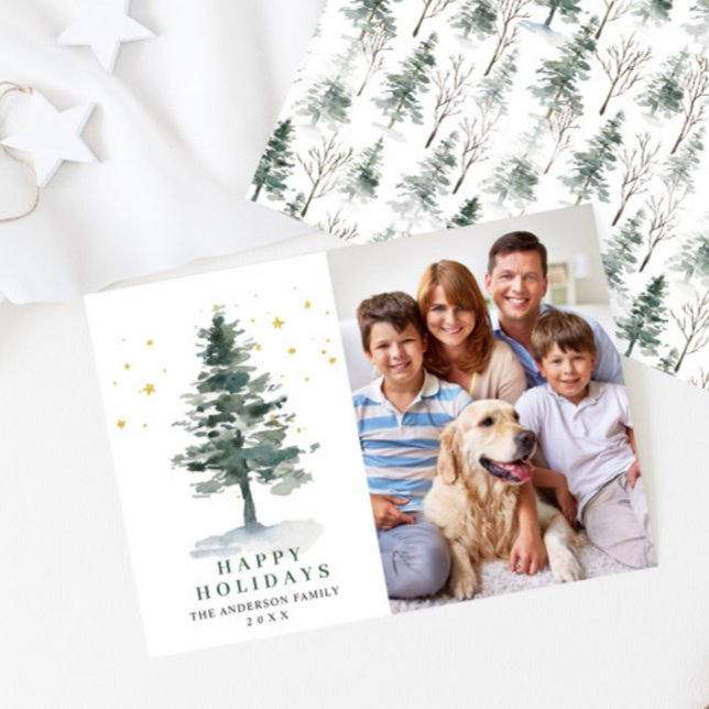 PHOTO Minimalist Christmas Tree Greeting Holiday Card (Creator Uploaded)