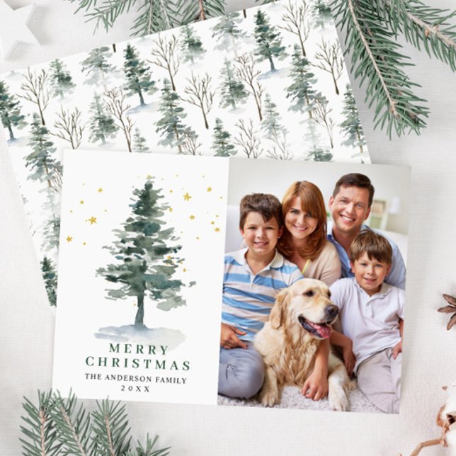 PHOTO Minimalist Christmas Tree Greeting Holiday Card (Creator Uploaded)