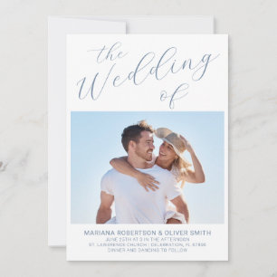 Photo Minimalist Dusty Blue Script Wedding Invitation