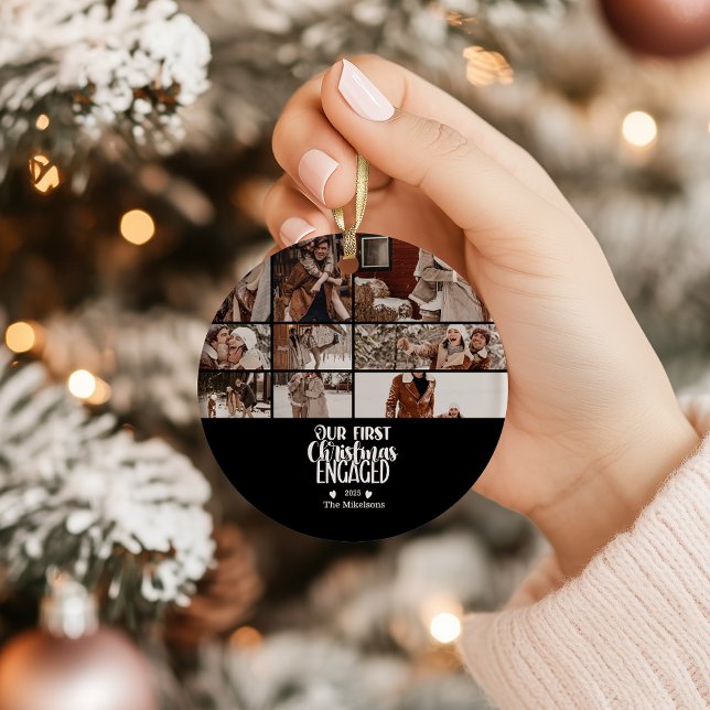 Photo Minimalist First Christmas Engaged Ceramic Ornament (Creator Uploaded)