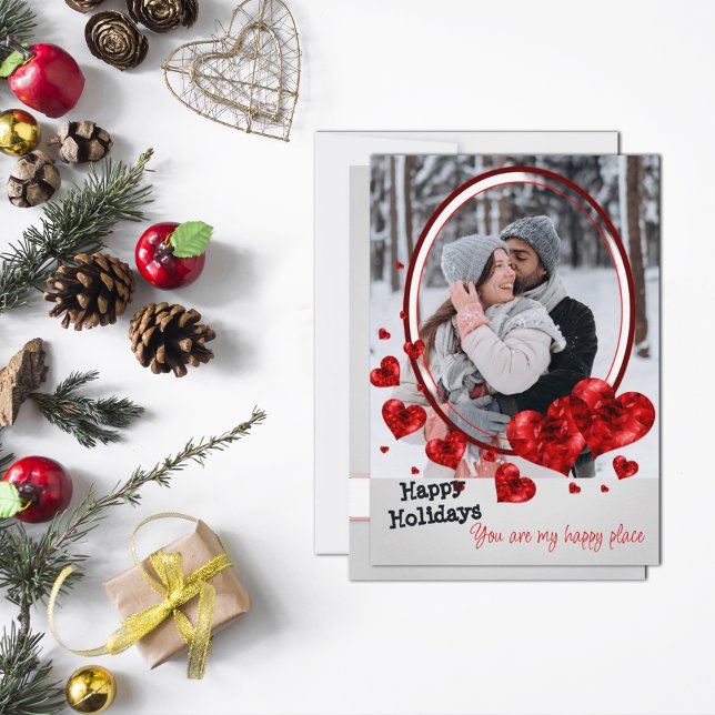 Photo Minimalist Love Heart Red Holiday Card (Creator Uploaded)