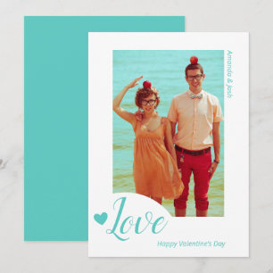 Photo Minimalist Love Teal Valentine’s Day Holiday Card
