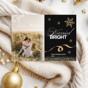 Photo Minimalist Married and Bright Holiday Card
