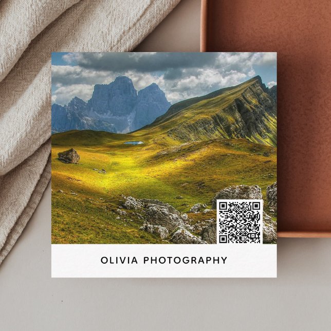 Photo Minimalist Modern Square QR Code Business Card (Creator Uploaded)