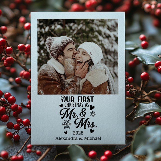 Photo Minimalistic Snowflakes Christmas Mr and Mrs Holiday Card (Creator Uploaded)