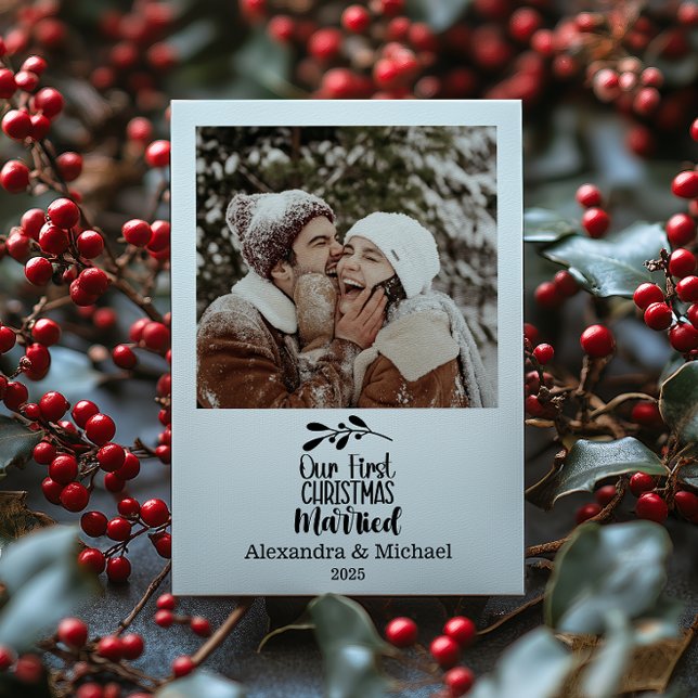 Photo Minimialist Our First Christmas Married Holiday Card (Creator Uploaded)