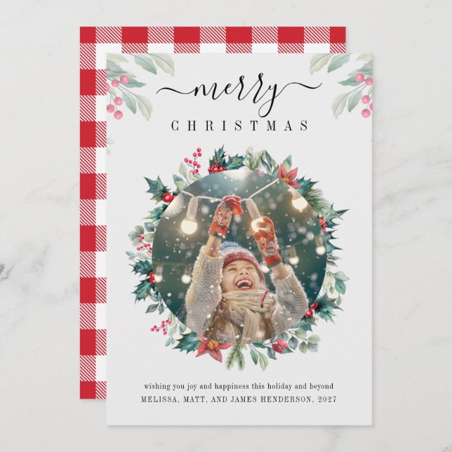 Photo Mistletoe Merry Christmas Custom Holiday Card (Front/Back)