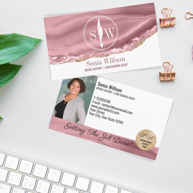 Photo Mobile Notary Loan Signing Agent Monogram Business Card (Creator Uploaded)
