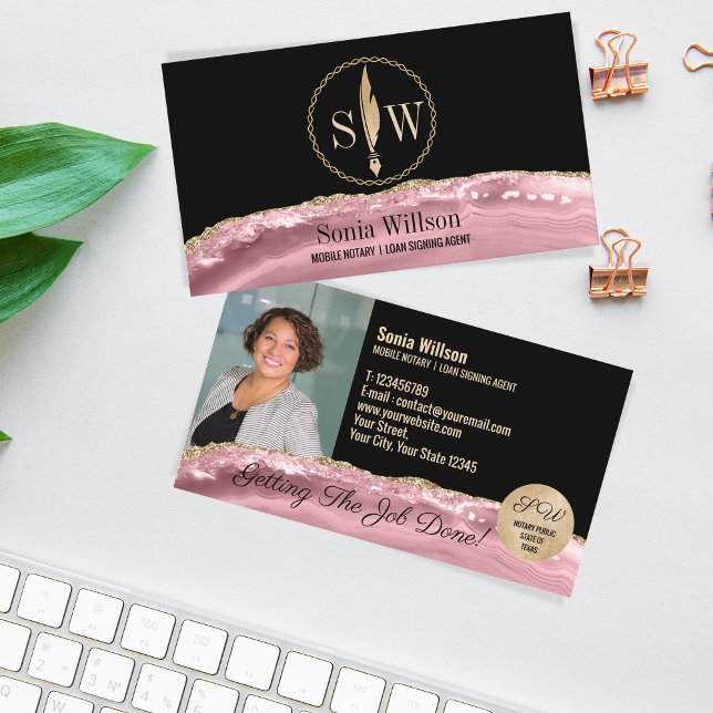 Photo Mobile Notary Loan Signing Agent Monogram Business Card (Creator Uploaded)