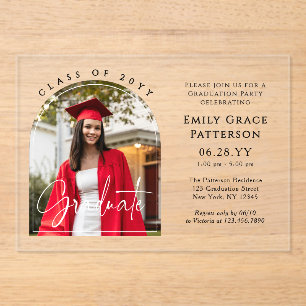 Photo Modern Arch Graduate Script Graduation Party Acrylic Invitations