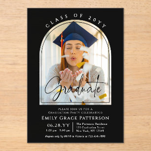Photo Modern Arch Graduate Script Graduation Party Acrylic Invitations