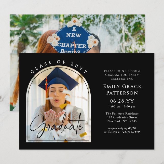 Photo Modern Arch Graduate Script Graduation Party Invitation (Front/Back)