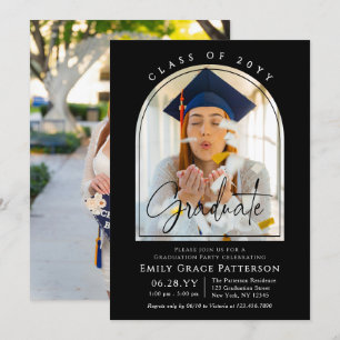 Photo Modern Arch Graduate Script Graduation Party Invitation