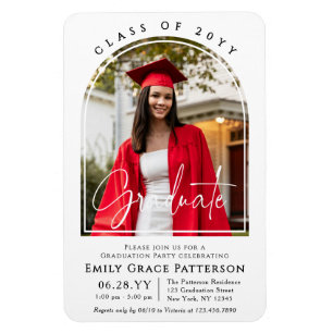 Photo Modern Arch Graduate Script Graduation Party Magnet