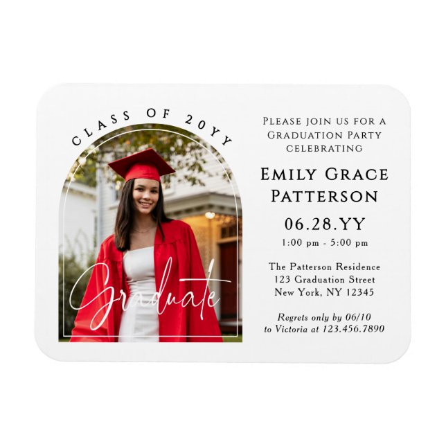 Photo Modern Arch Graduate Script Graduation Party Magnet (Horizontal)