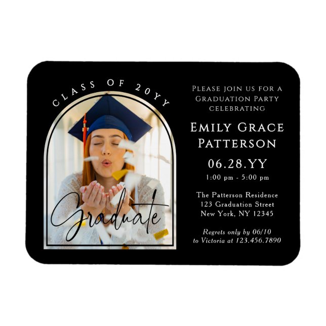 Photo Modern Arch Graduate Script Graduation Party Magnet (Horizontal)