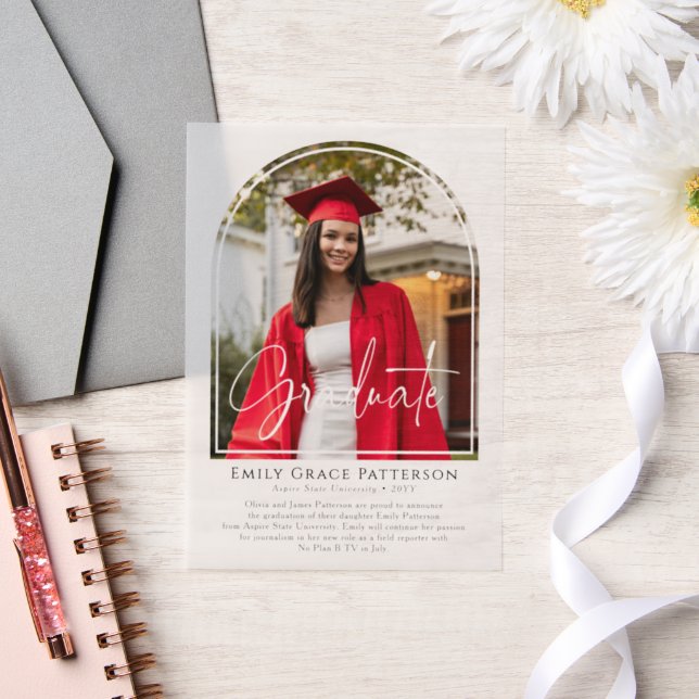 Photo Modern Arch Script Graduation Announcement (Wedding)