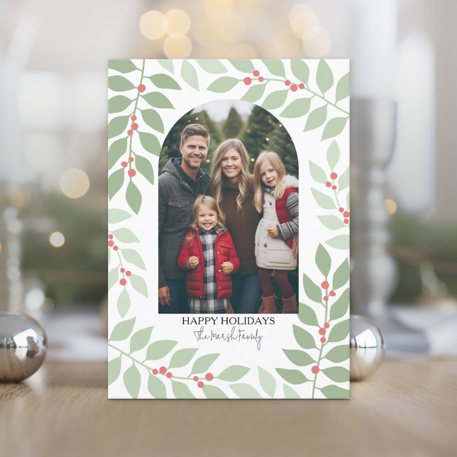 Photo modern arch - whimsical branches Christmas Holiday Card (Photo Christmas Card)