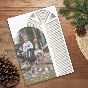Photo modern arch - zen stripes gold Christmas Holiday Card