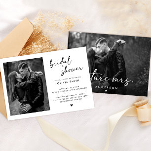 Photo Modern Black And White Script Bridal Shower Invitation