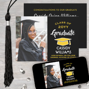 Photo Modern Black Gold Yellow Graduation Party Invitation
