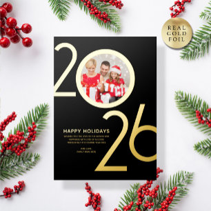 Photo Modern Bold Black 2026 Holiday Gold Card