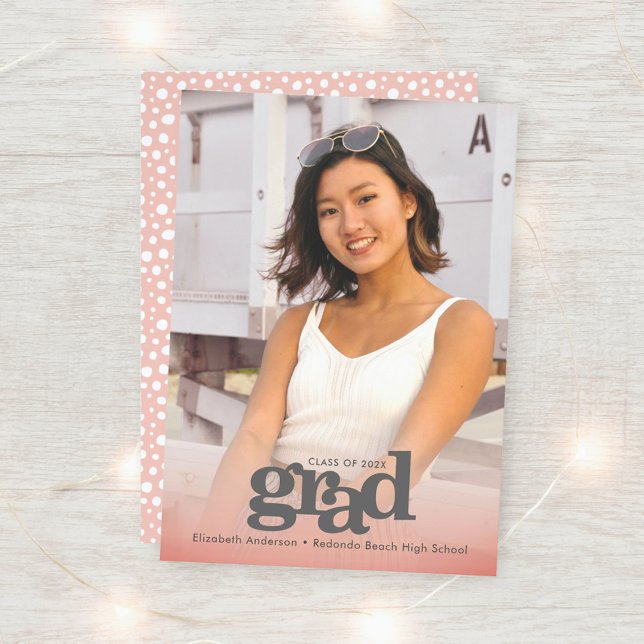 Photo modern bold blush pink grad party elegant invitation (Creator Uploaded)