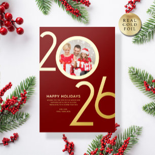 Photo Modern Bold Burgundy 2026 Holiday Gold Card