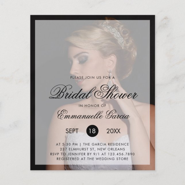 Photo Modern Budget Bridal Shower Invitation (Front)