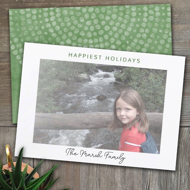 Photo Modern Christmas Dots White Border Happiest Holiday Card (Creator Uploaded)