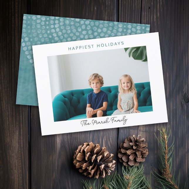 Photo Modern Christmas Dots White Border Happiest Holiday Card (Rustic Modern Christmas Card with 1 Photo and Type Overlay - Print and Download Options)