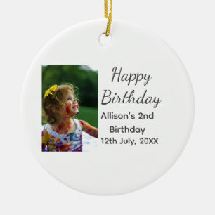 Photo modern classic add name date happy birthday ceramic ornament
