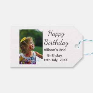 Photo modern classic add name date happy birthday gift tags
