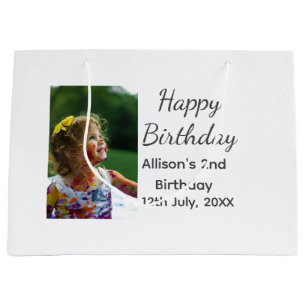 Photo modern classic add name date happy birthday large gift bag