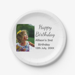 Photo modern classic add name date happy birthday paper plate