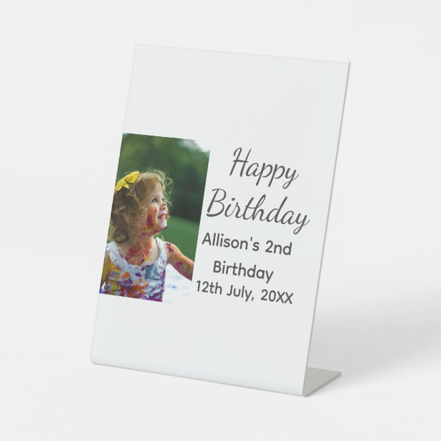 Photo modern classic add name date happy birthday  pedestal sign (Front)