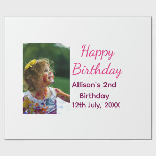 Photo modern classic add name date happy birthday wrapping paper