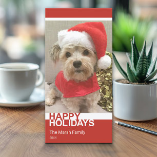 Photo - Modern Colour Block Red White Christmas Holiday Card